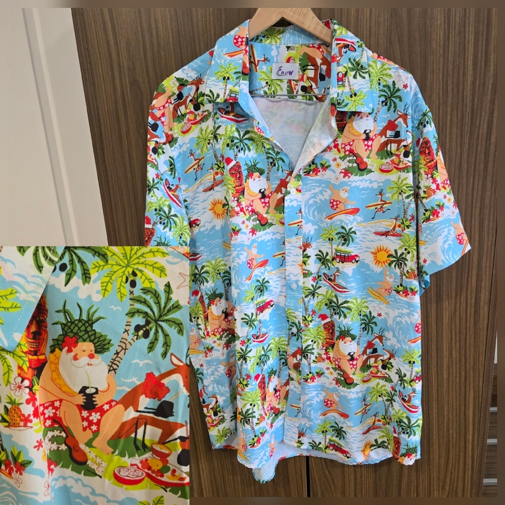 Surfing Santa Hawaiian Shirt Short Sleeve Button Down hawaiian luau Tiki XL